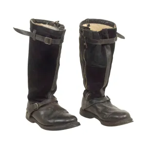 Original German WWII Luftwaffe Fleece-Lined Leather Pilot Flying Boots