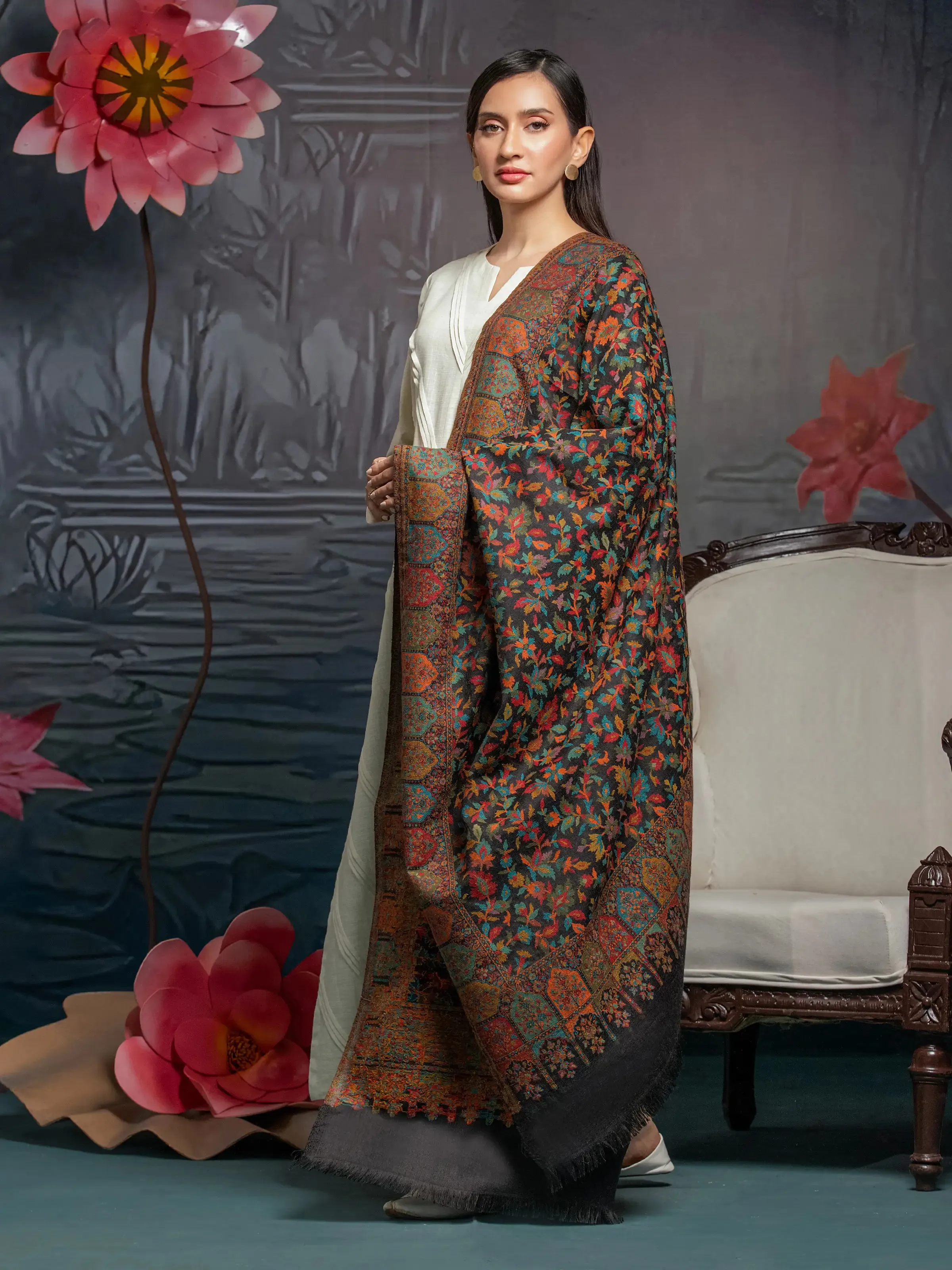 Pashmina Jacquard Zari Shawl - EWMS5-031