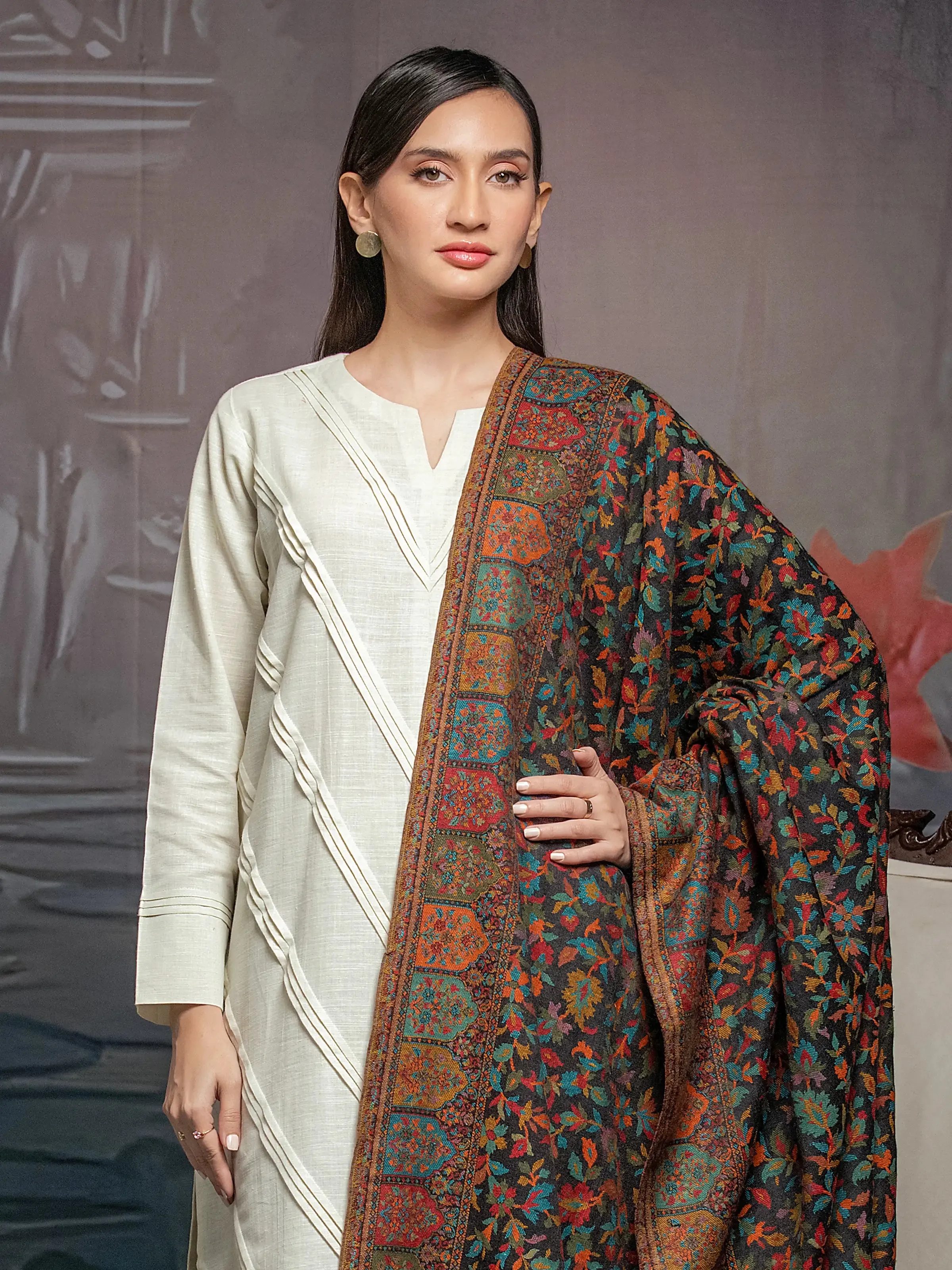 Pashmina Jacquard Zari Shawl - EWMS5-031