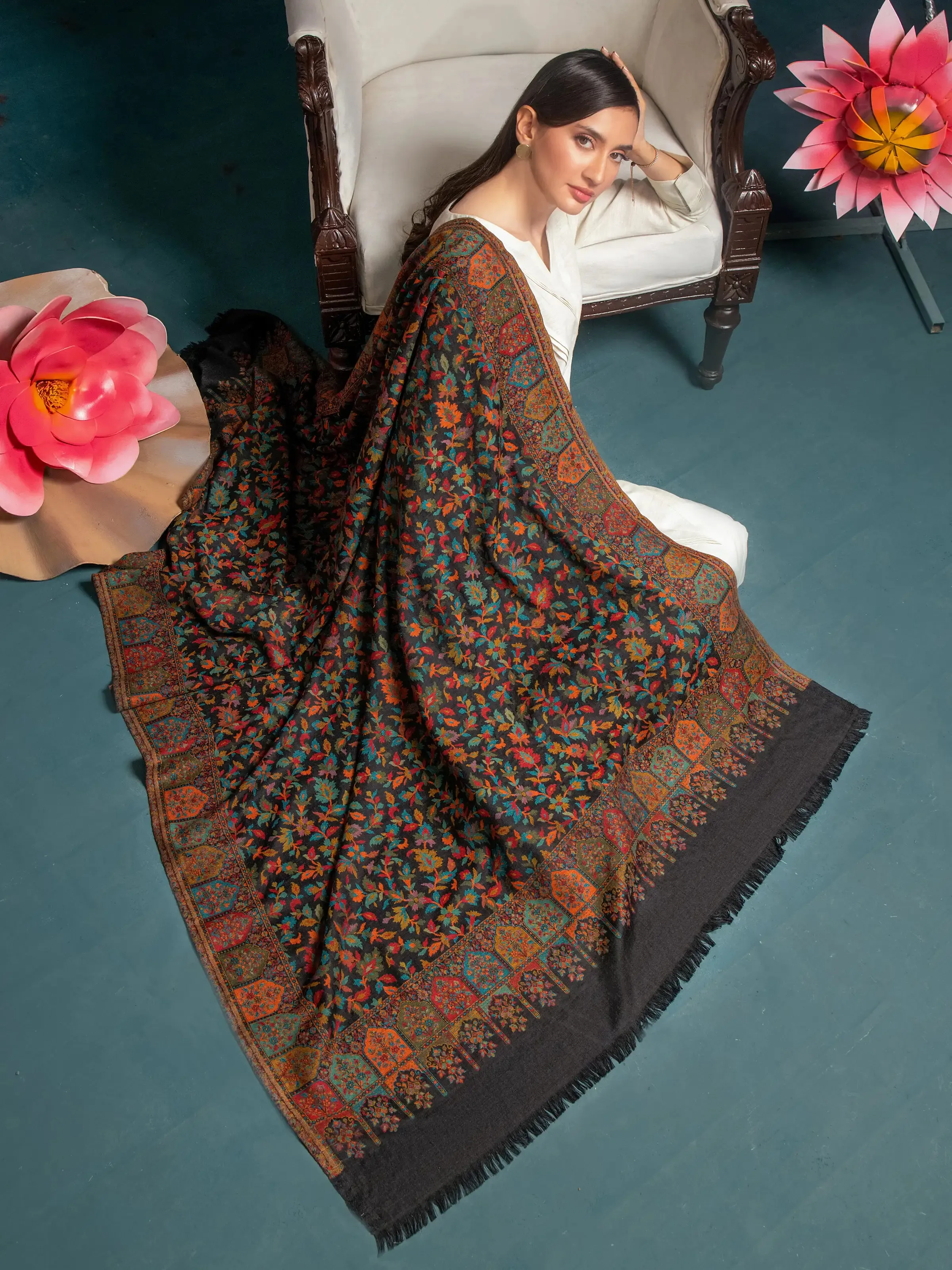 Pashmina Jacquard Zari Shawl - EWMS5-031