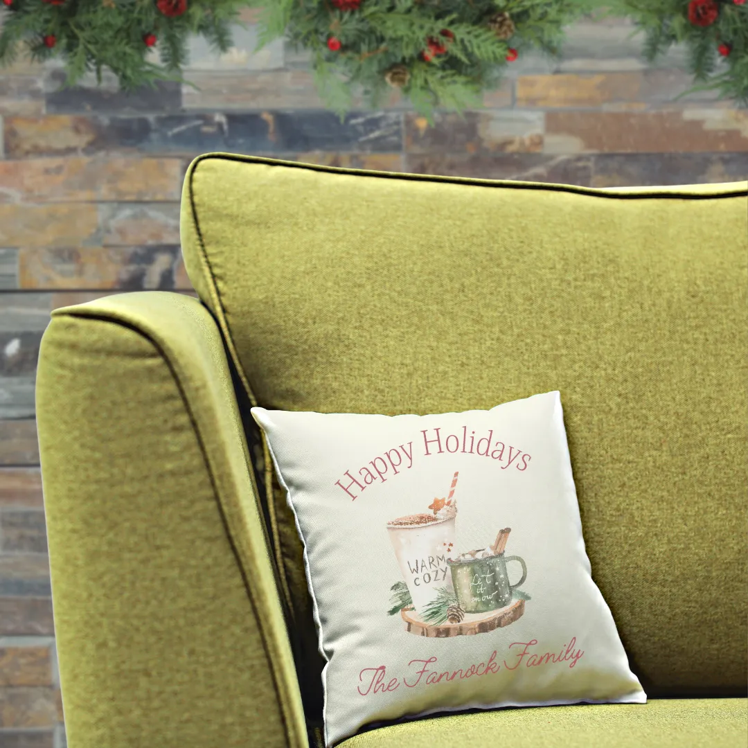 Personalized Happy Holidays Hot Cocoa Pillow Cover