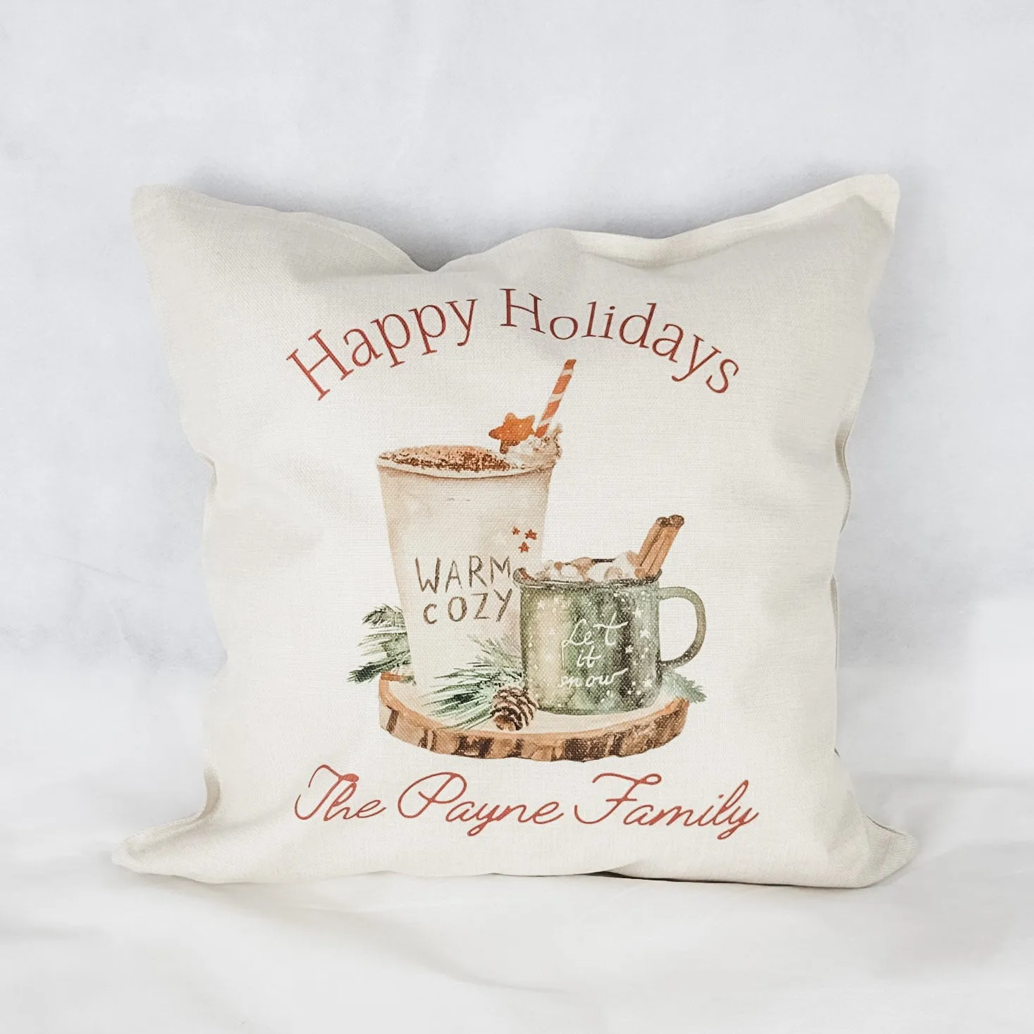 Personalized Happy Holidays Hot Cocoa Pillow Cover