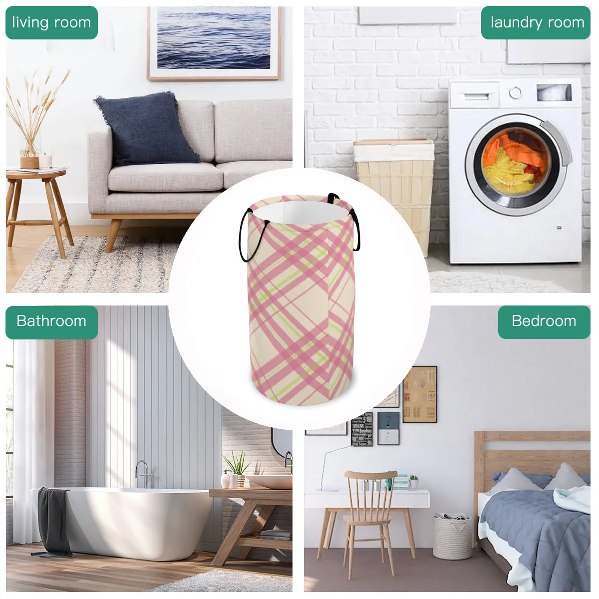 Pink & Green Fodlable Laundry Basket