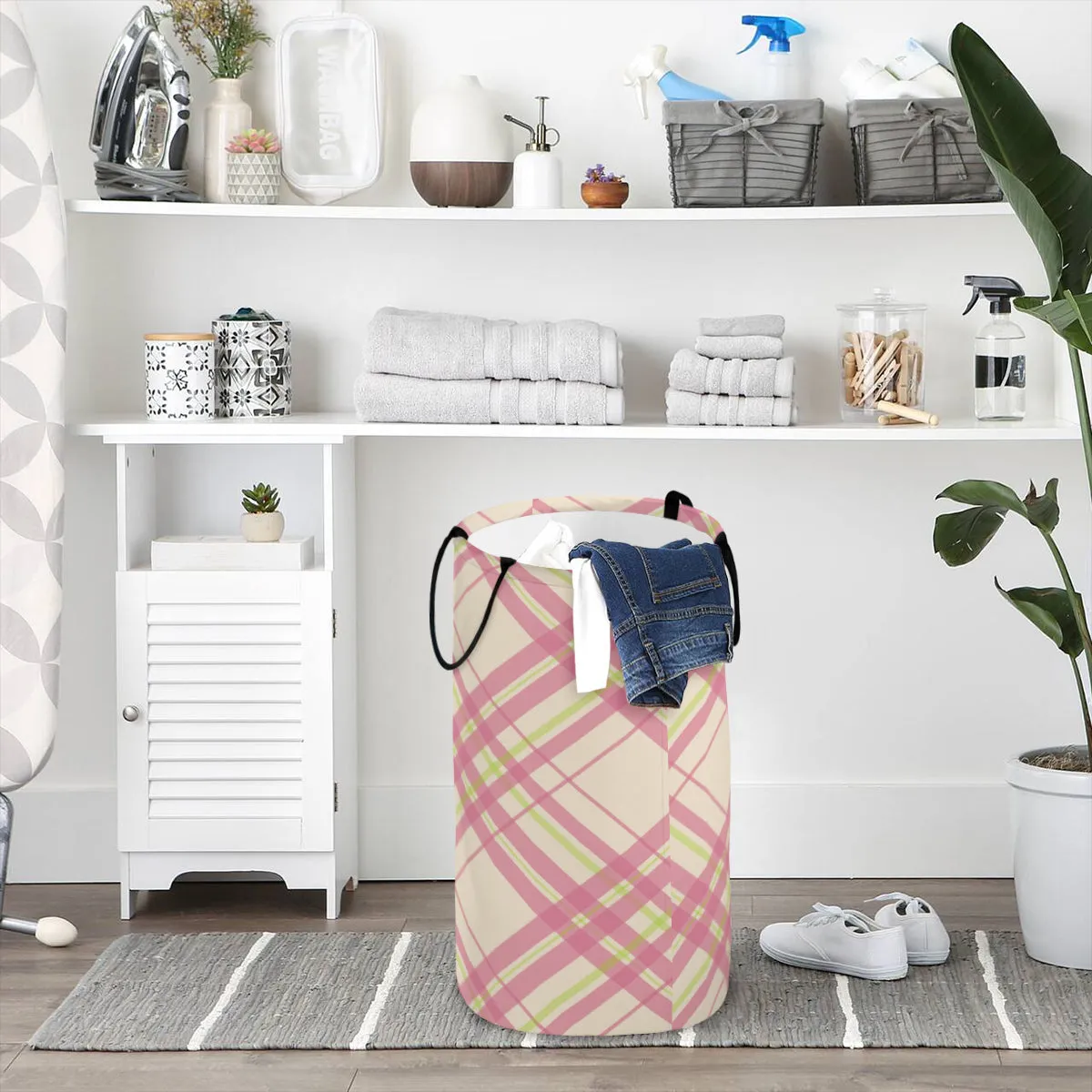 Pink & Green Fodlable Laundry Basket