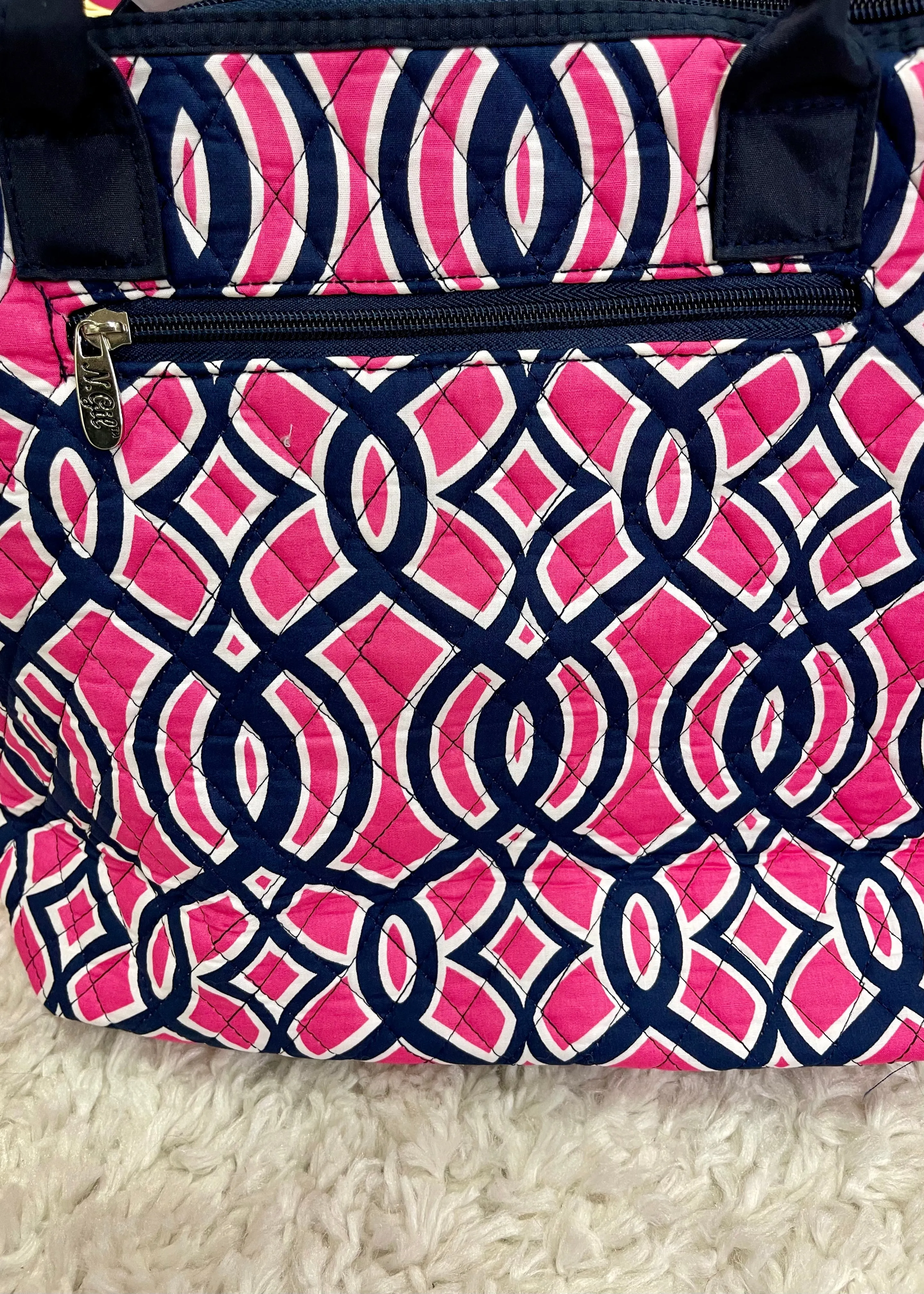 Quilted Tote - Hot Pink & Navy Trellis - DOORBUSTER