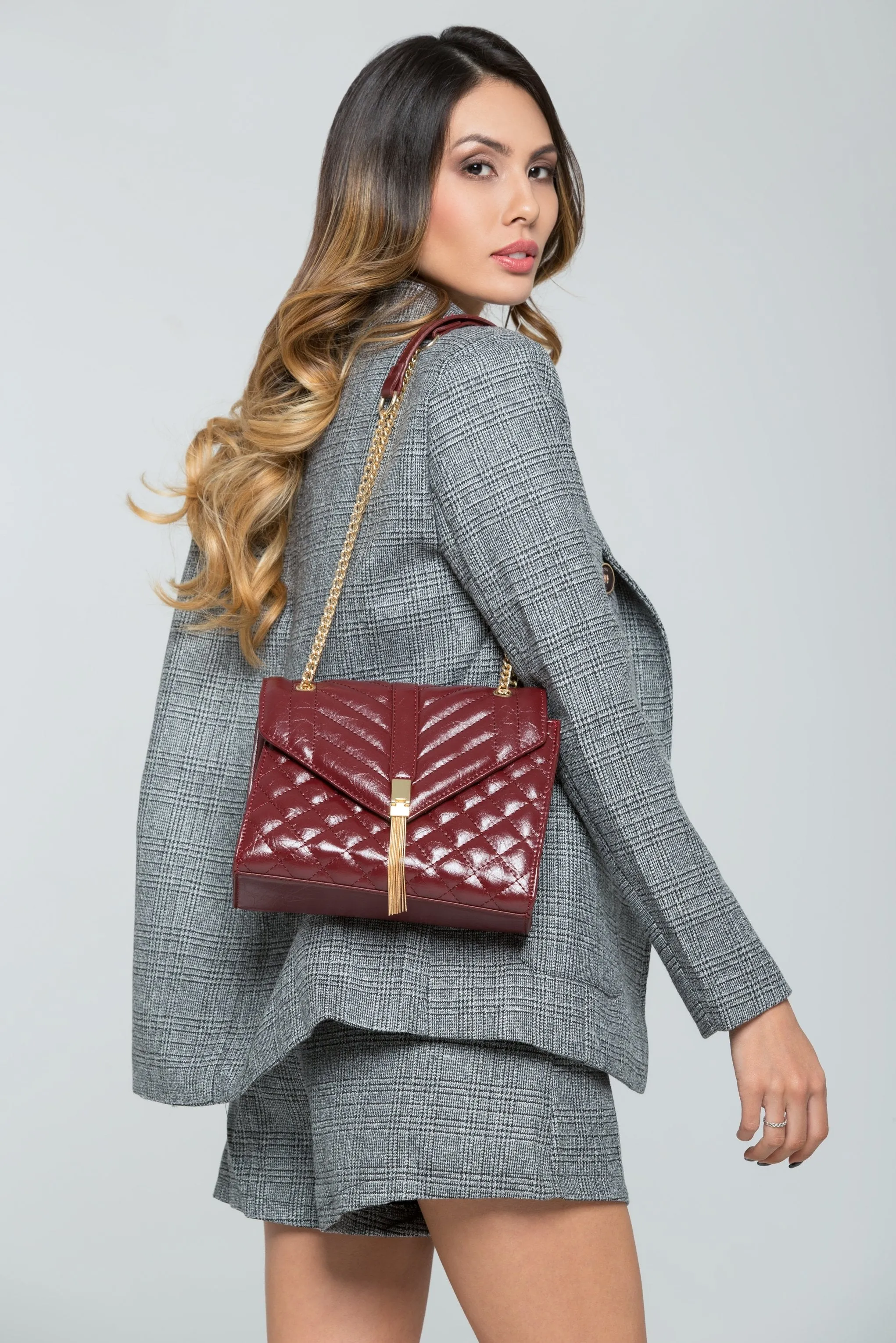 Red Quilted Clutch with Chain Strap