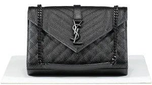 Saint Laurent Black Envelope Small Quilted Textured-leather Shoulder Bag