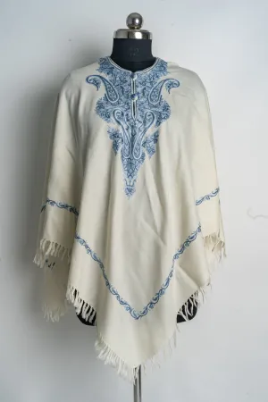 Serene Blue Sozni Hand Embroidery Poncho