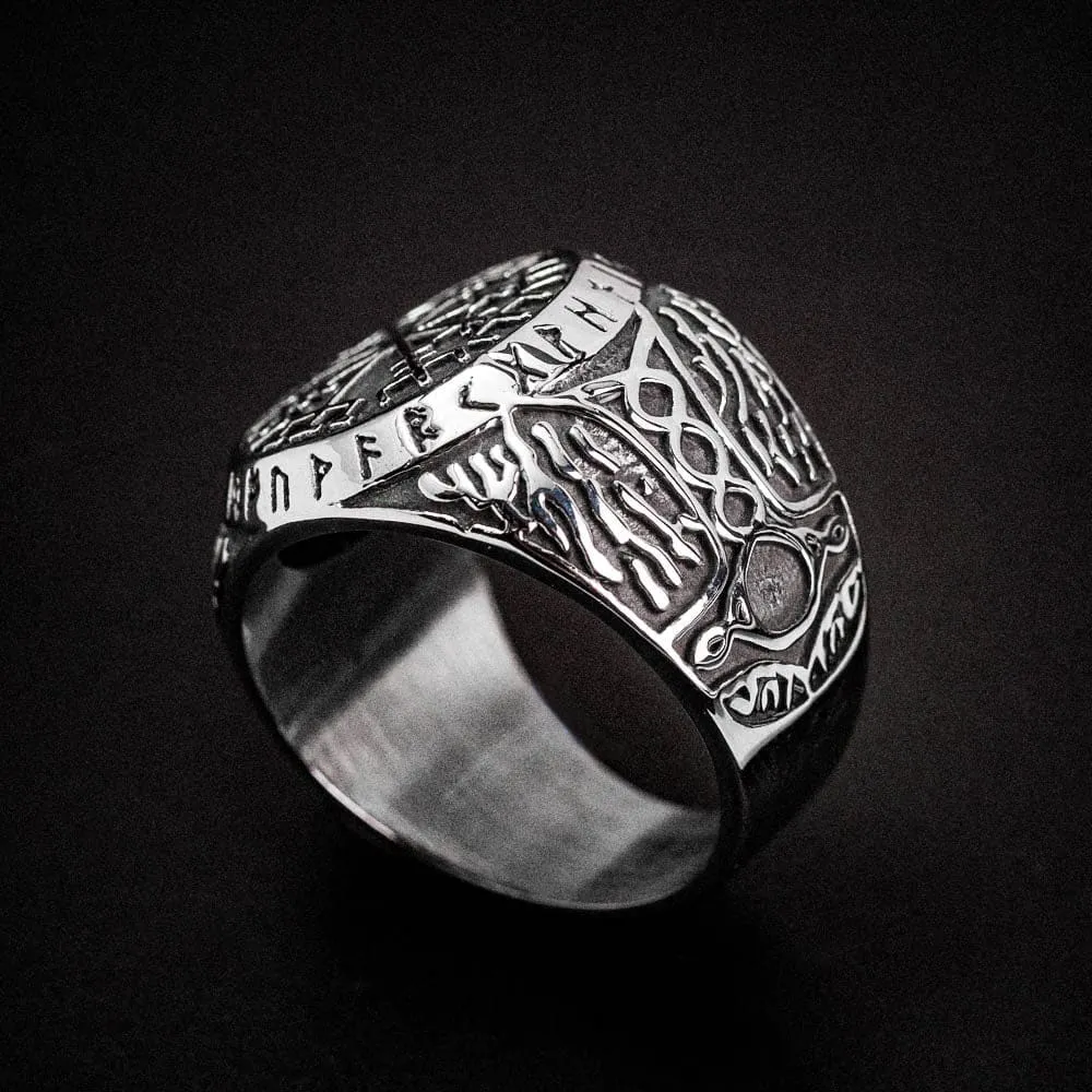Stainless Steel Circular Vegvisir Ring