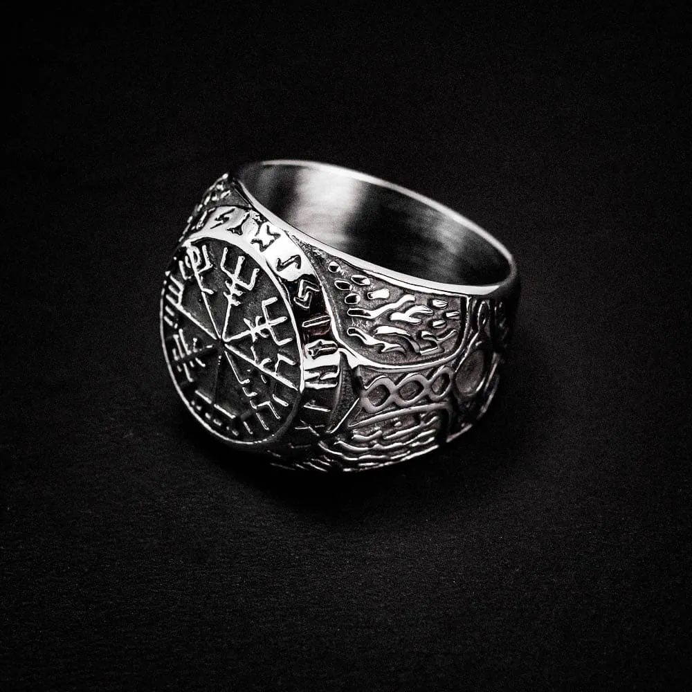 Stainless Steel Circular Vegvisir Ring