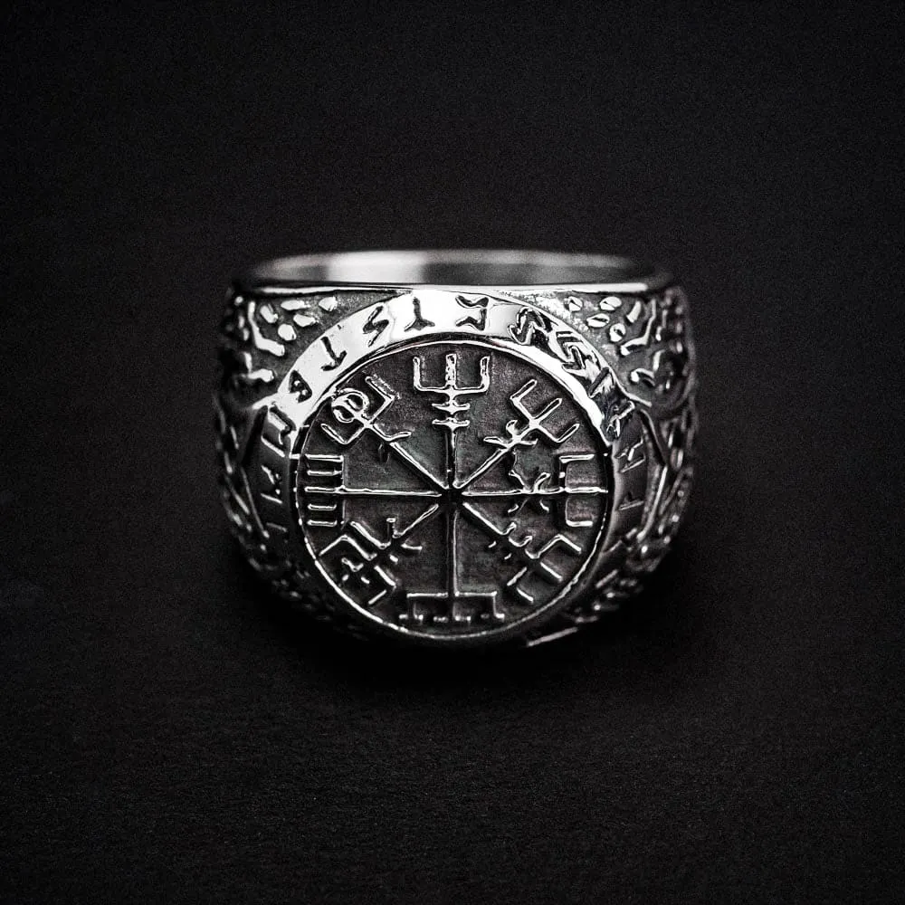 Stainless Steel Circular Vegvisir Ring