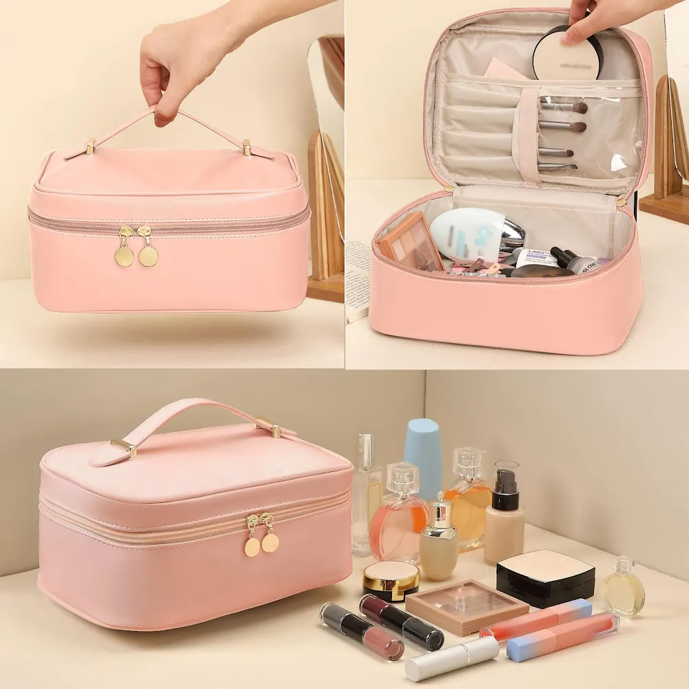 StitchesandTweed Rose Sakura Vegan Leather Travel Make Up Cosmetic Bag