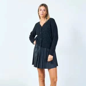 Textured knit button-up cardigan wholesale