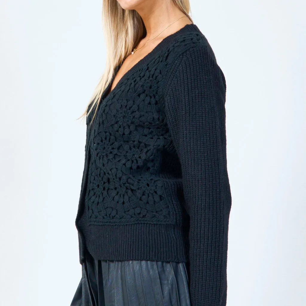 Textured knit button-up cardigan wholesale