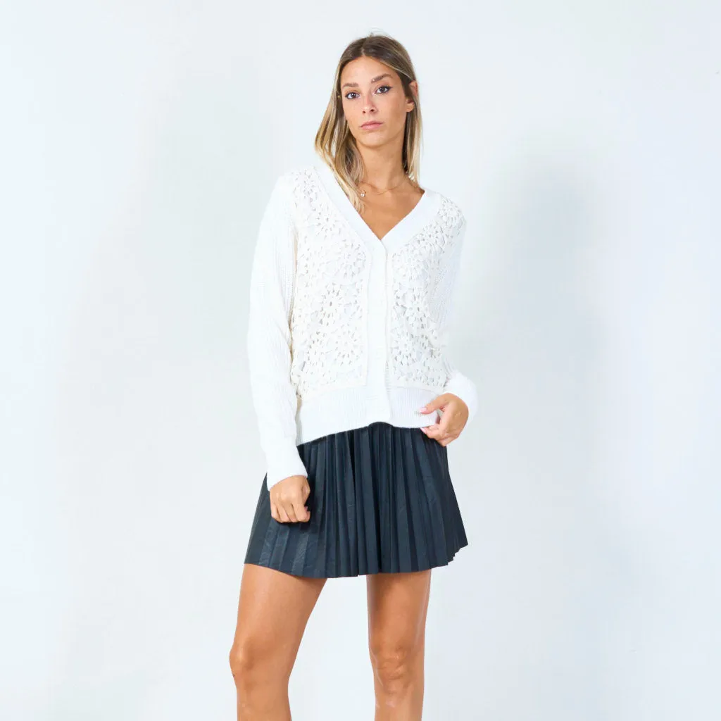 Textured knit button-up cardigan wholesale