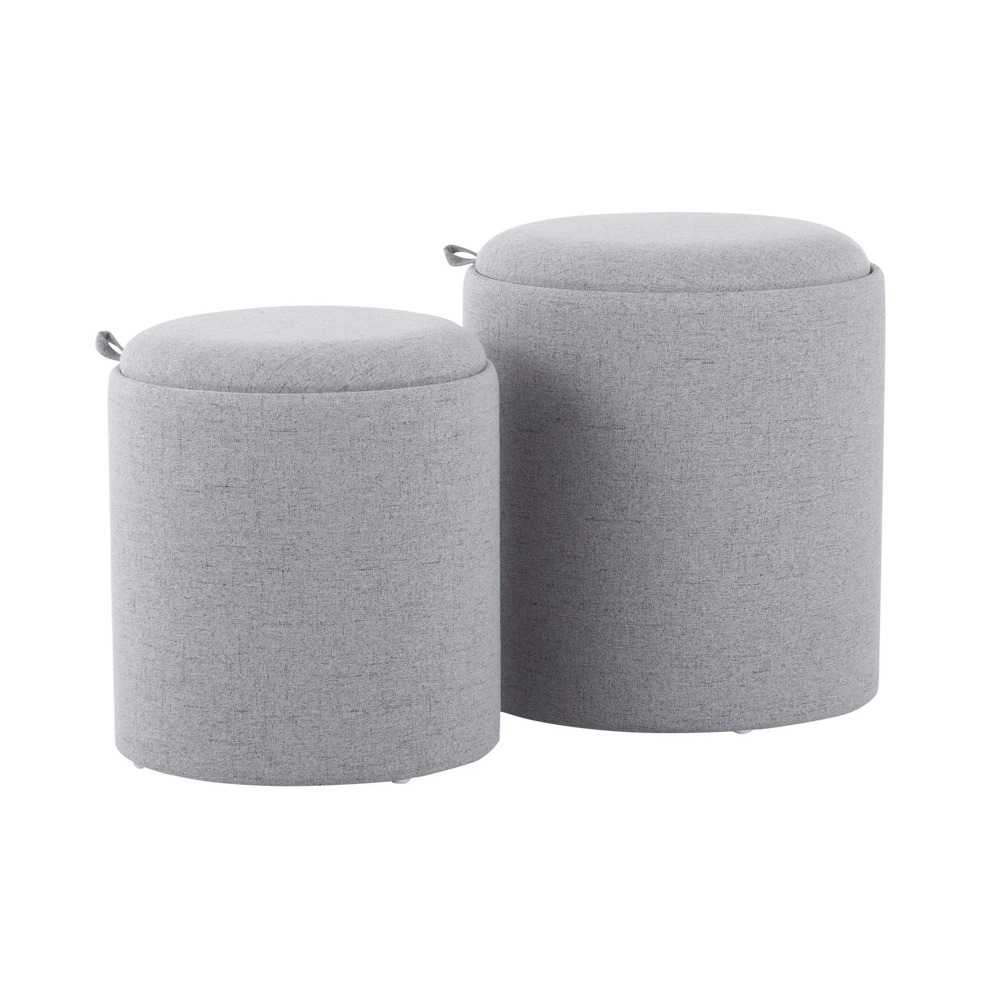 Tray Contemporary Nesting Ottoman Set in Grey Fabric and Natural Wood by LumiSource