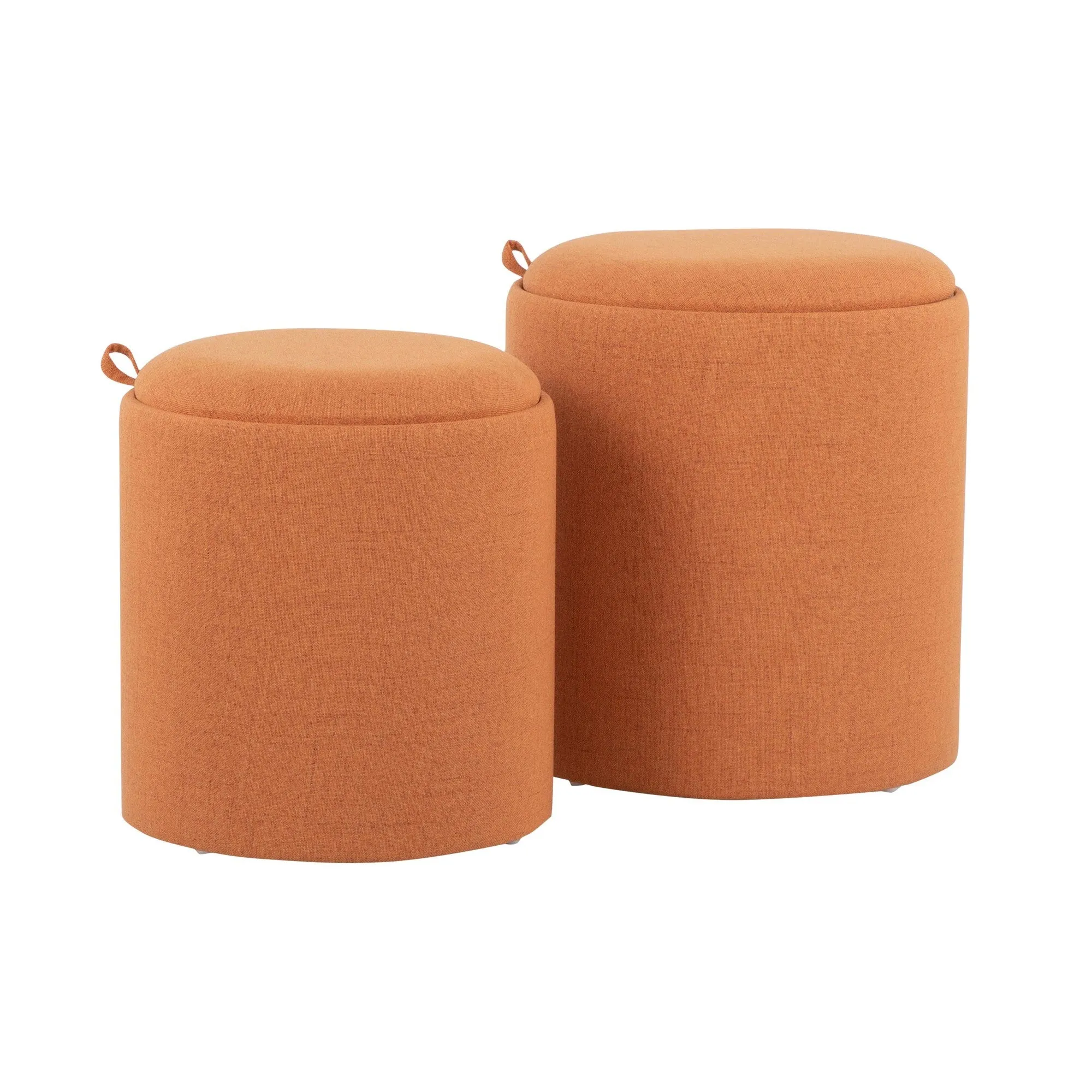 Tray Contemporary Nesting Ottoman Set in Orange Fabric and Natural Wood by LumiSource