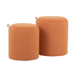Tray Contemporary Nesting Ottoman Set in Orange Fabric and Natural Wood by LumiSource