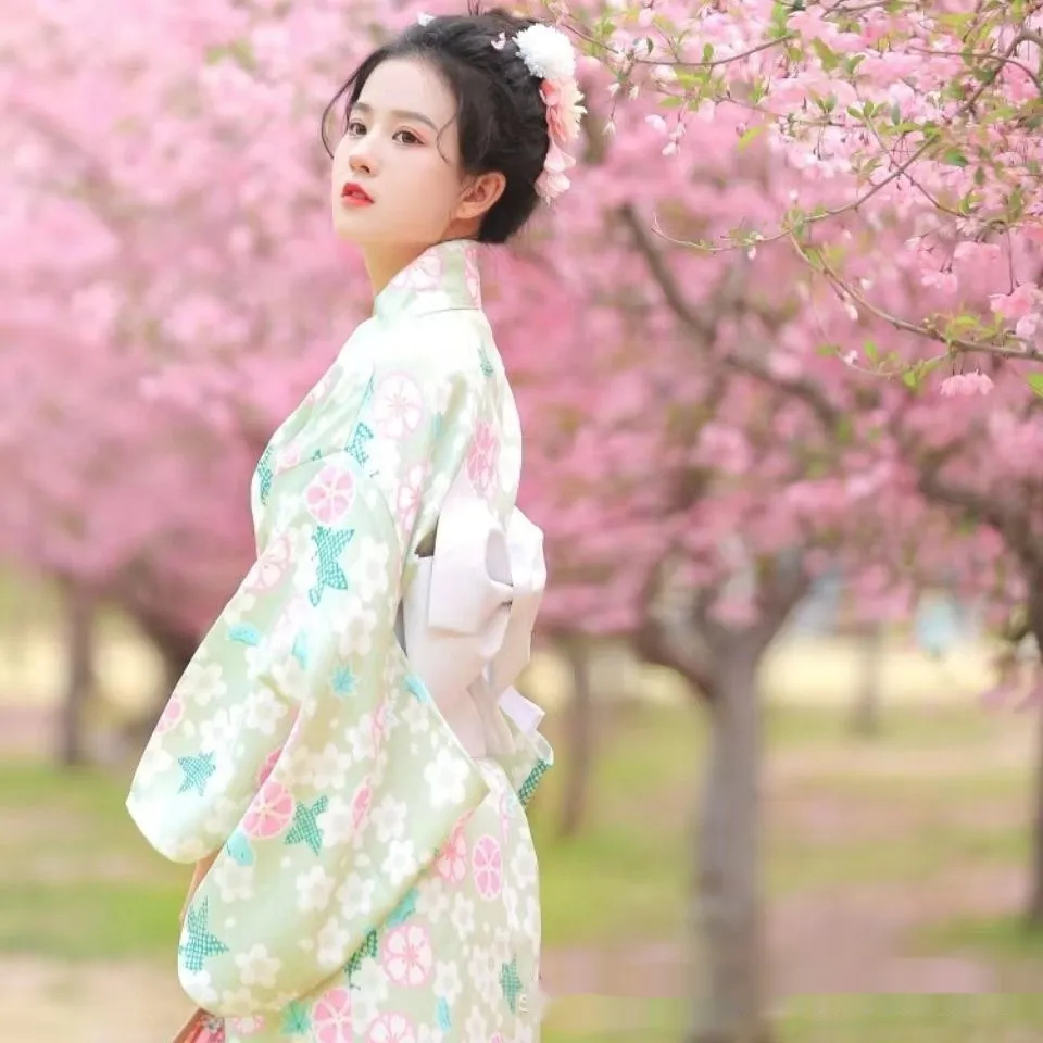 Women's Floral Pastel Yukata Kimono - Cherry Blossom Inspired