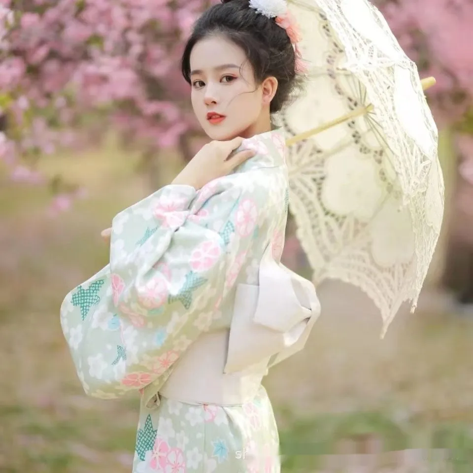 Women's Floral Pastel Yukata Kimono - Cherry Blossom Inspired