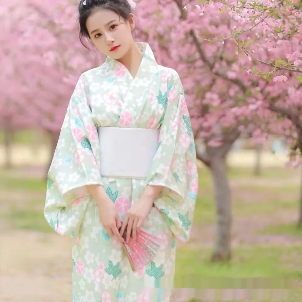 Women's Floral Pastel Yukata Kimono - Cherry Blossom Inspired